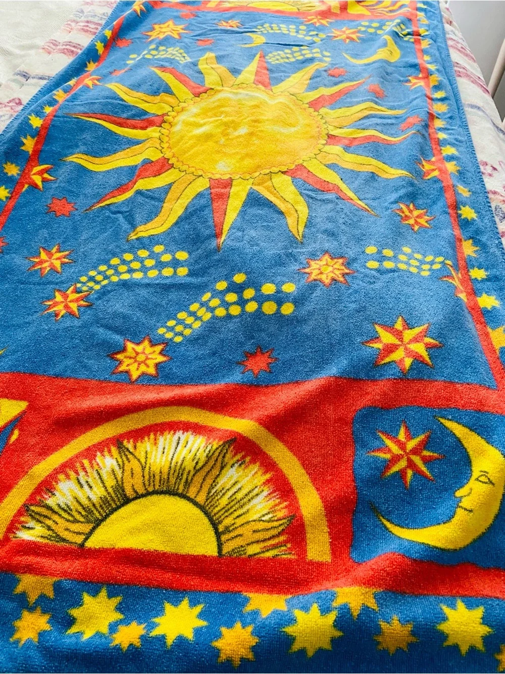 Vintage Terry Cloth Celestial Sun Moon Beach Towel